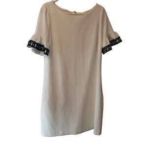 Elle Womens Flutter Sleeve Eyelet Trim Shift Dress L White Black
